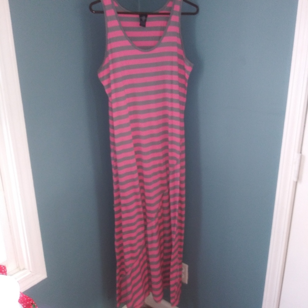 Pink and gray long dress plus size